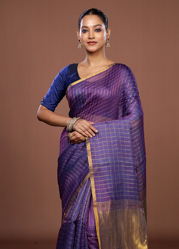 Purple Handloom Matka Pure Silk Saree With Blouse Piece