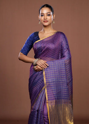 Purple Handloom Matka Pure Silk Saree With Blouse Piece