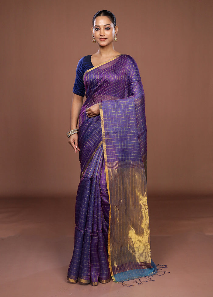 Purple Handloom Matka Pure Silk Saree With Blouse Piece