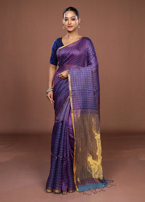 Purple Handloom Matka Pure Silk Saree With Blouse Piece