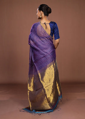 Purple Handloom Matka Pure Silk Saree With Blouse Piece