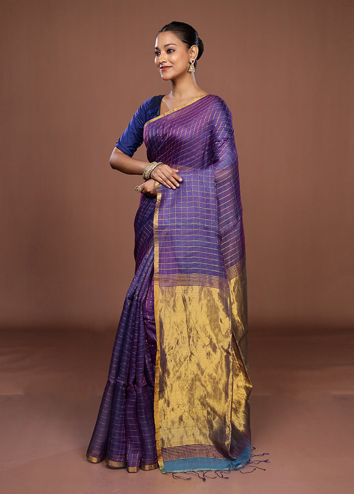 Purple Handloom Matka Pure Silk Saree With Blouse Piece