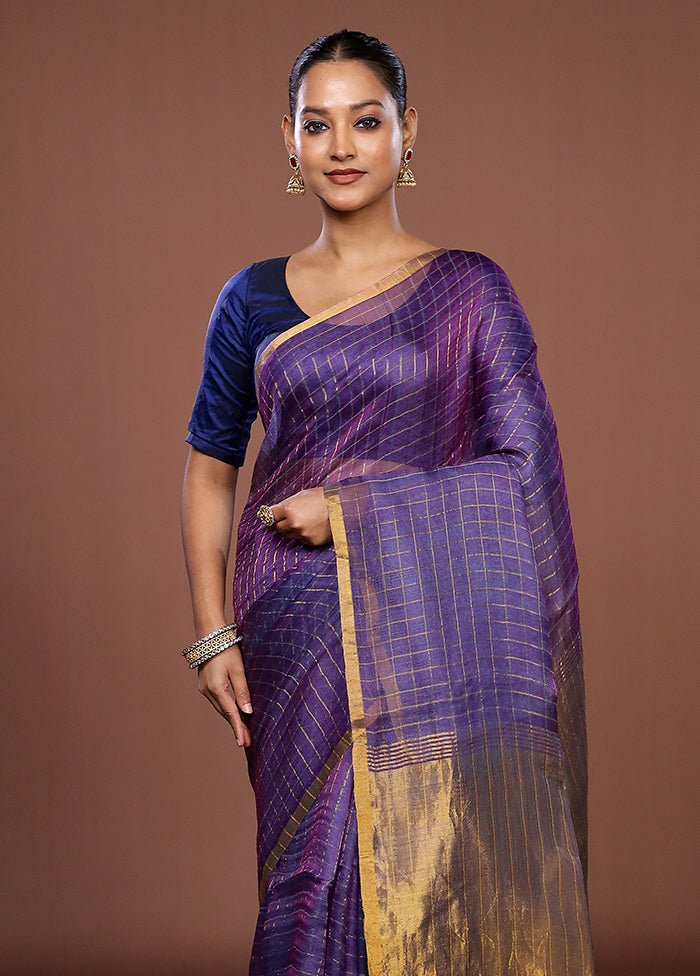 Purple Handloom Matka Pure Silk Saree With Blouse Piece