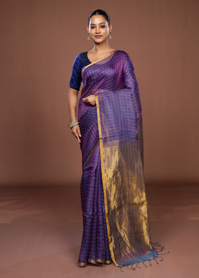Purple Handloom Matka Pure Silk Saree With Blouse Piece