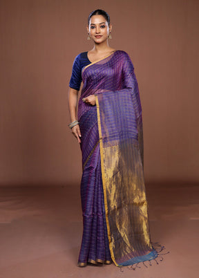 Purple Handloom Matka Pure Silk Saree With Blouse Piece