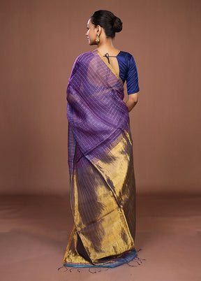 Purple Handloom Matka Pure Silk Saree With Blouse Piece