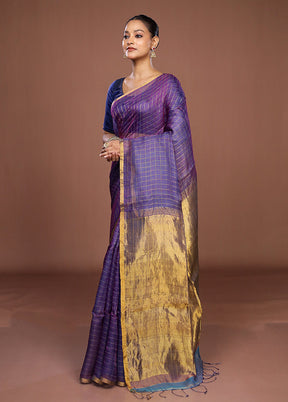 Purple Handloom Matka Pure Silk Saree With Blouse Piece