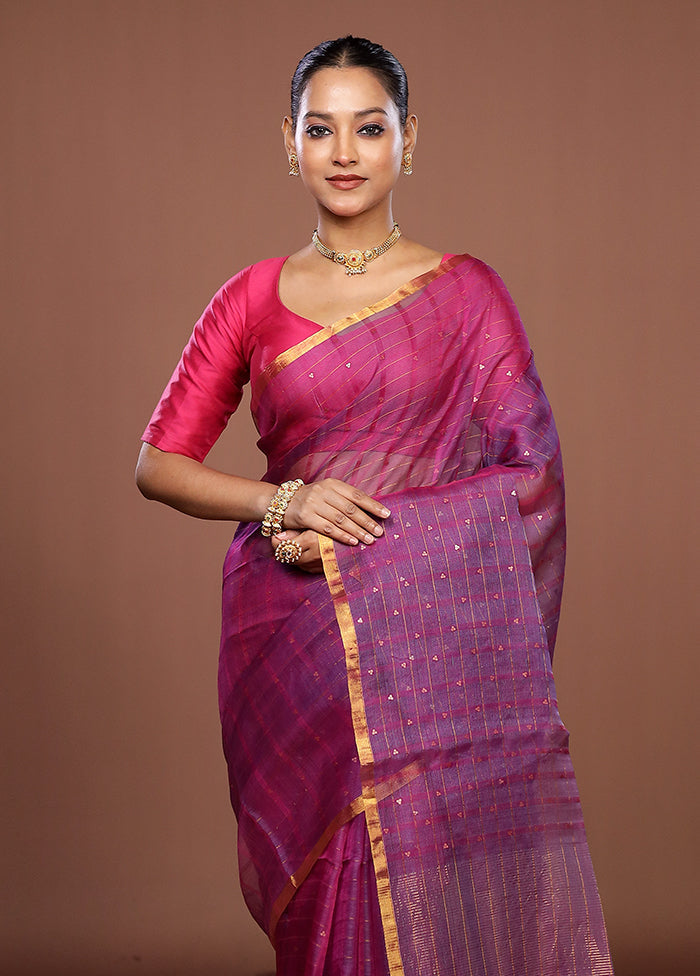 Purple Handloom Matka Pure Silk Saree With Blouse Piece