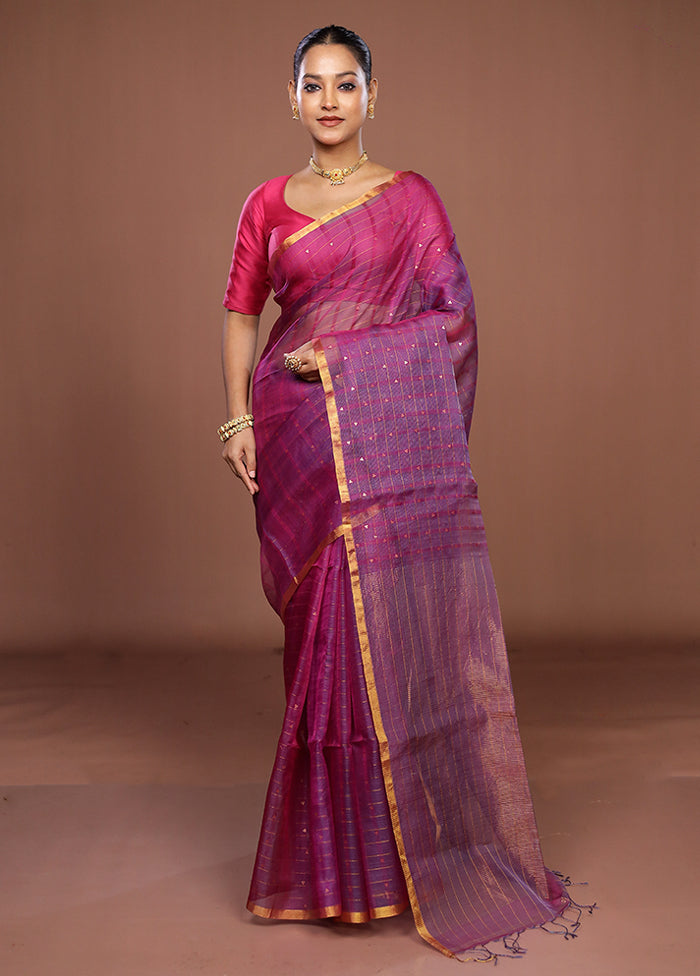 Purple Handloom Matka Pure Silk Saree With Blouse Piece