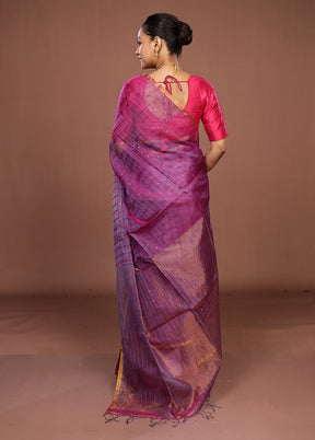 Purple Handloom Matka Pure Silk Saree With Blouse Piece