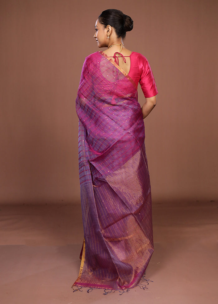 Purple Handloom Matka Pure Silk Saree With Blouse Piece