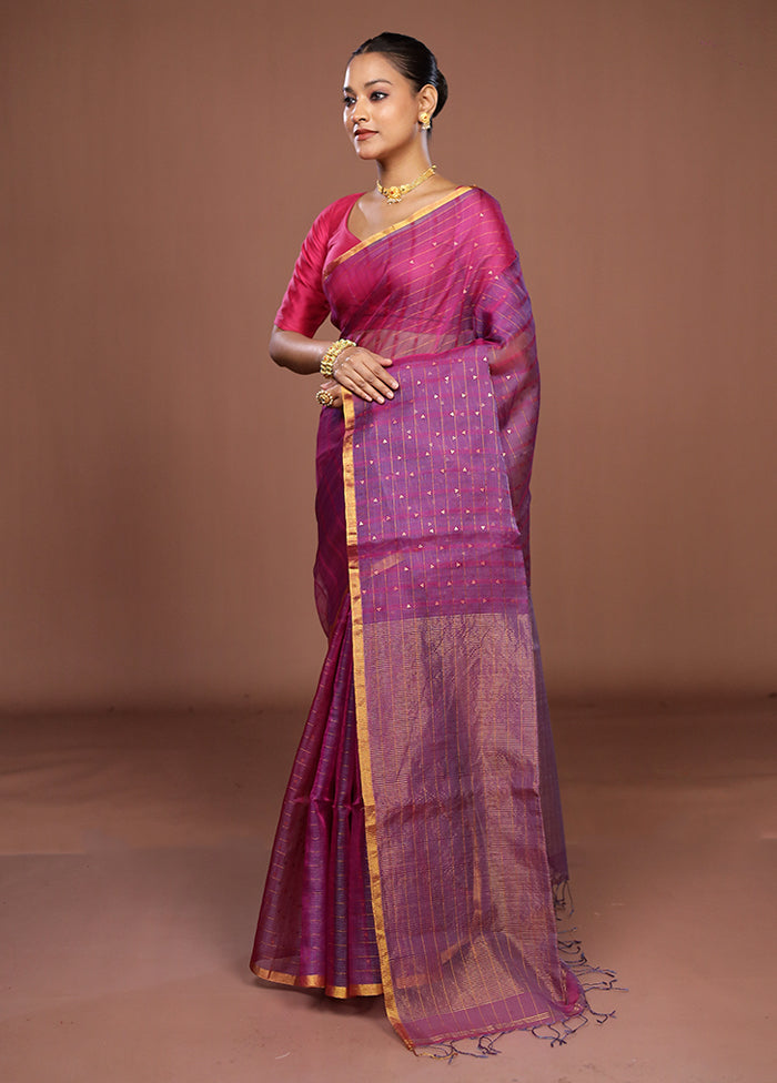Purple Handloom Matka Pure Silk Saree With Blouse Piece