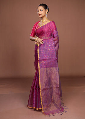 Purple Handloom Matka Pure Silk Saree With Blouse Piece