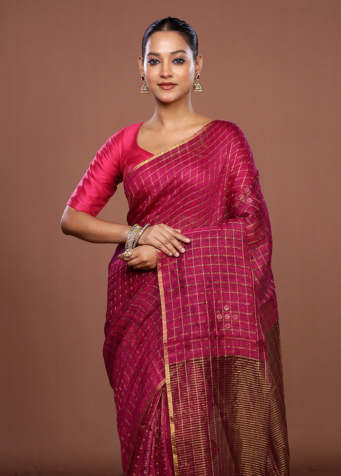 Pink Handloom Matka Pure Silk Saree With Blouse Piece