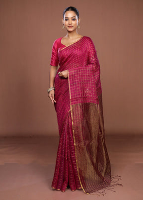 Pink Handloom Matka Pure Silk Saree With Blouse Piece