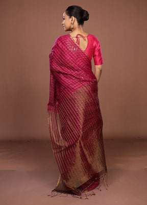 Pink Handloom Matka Pure Silk Saree With Blouse Piece