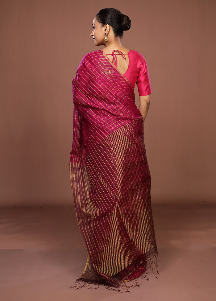 Pink Handloom Matka Pure Silk Saree With Blouse Piece