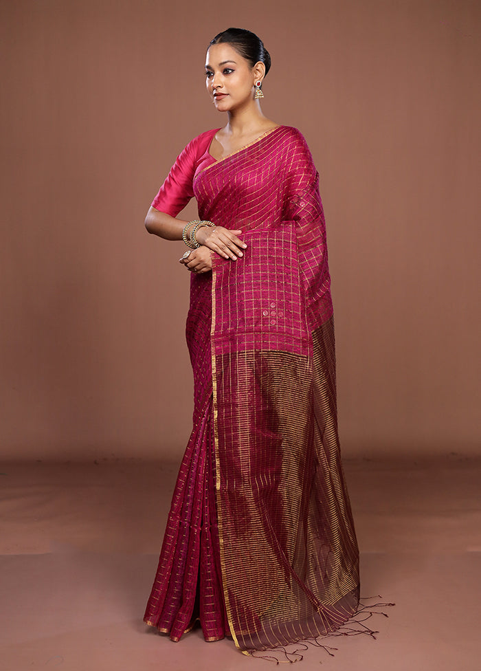 Pink Handloom Matka Pure Silk Saree With Blouse Piece