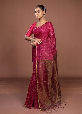 Pink Handloom Matka Pure Silk Saree With Blouse Piece