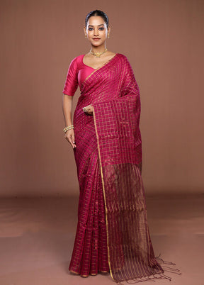Pink Handloom Matka Pure Silk Saree With Blouse Piece