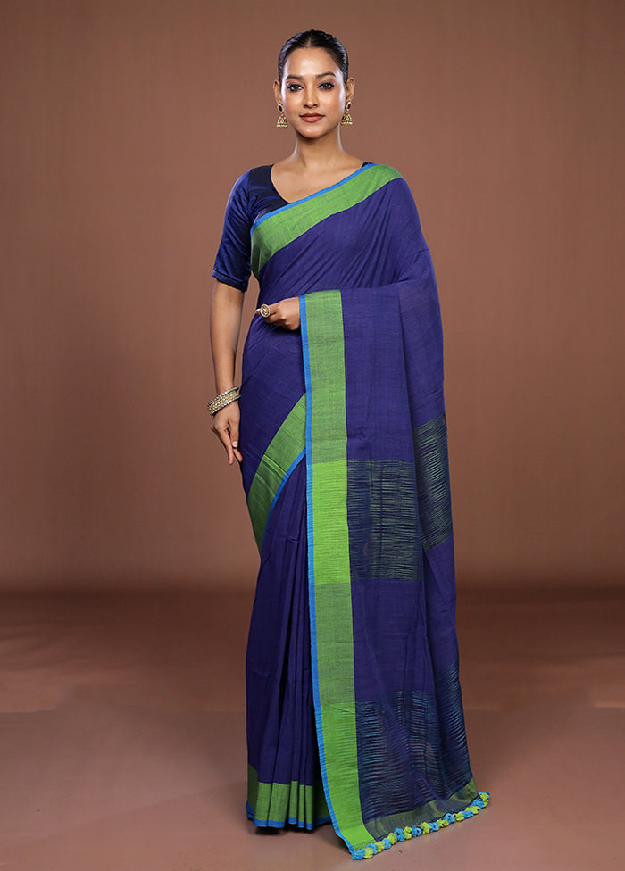 Blue Matka Silk Saree With Blouse Piece