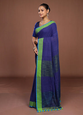 Blue Matka Silk Saree With Blouse Piece