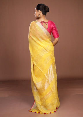 Yellow Linen Silk Saree With Blouse Piece