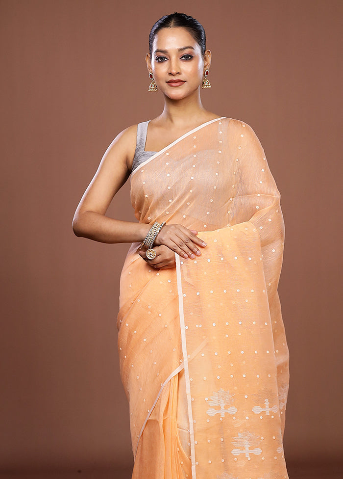 Pink Linen Silk Saree With Blouse Piece