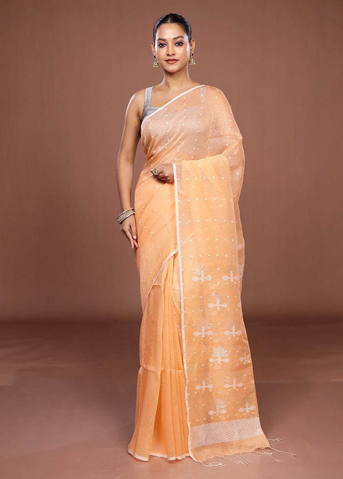 Pink Linen Silk Saree With Blouse Piece