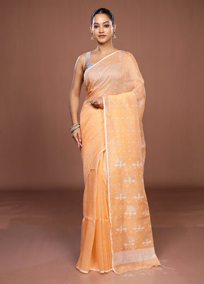 Pink Linen Silk Saree With Blouse Piece