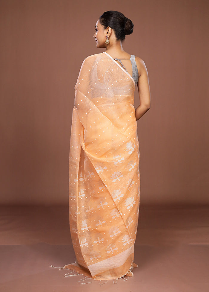 Pink Linen Silk Saree With Blouse Piece