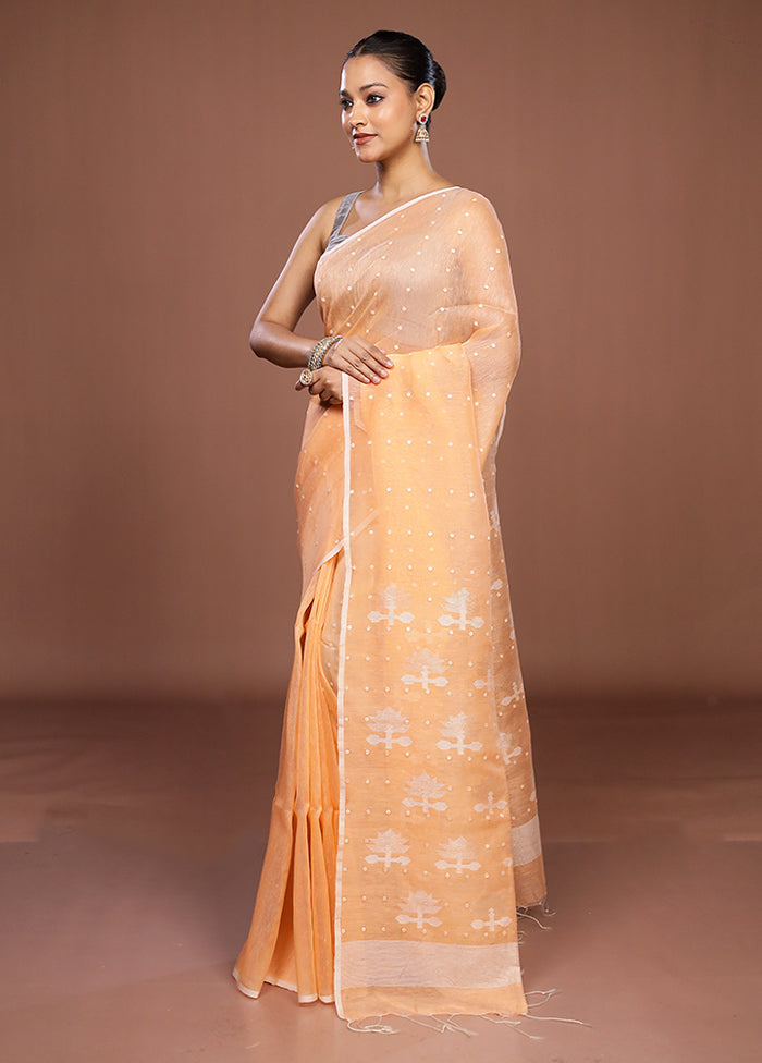 Pink Linen Silk Saree With Blouse Piece