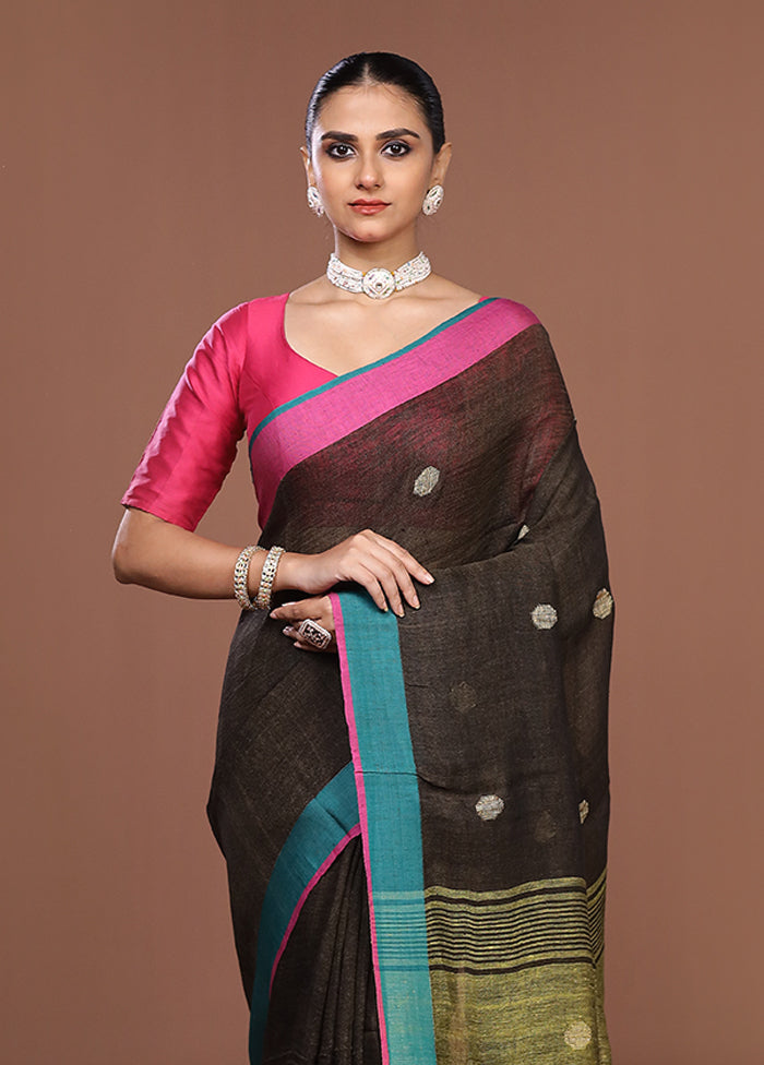 Green Linen Silk Saree With Blouse Piece