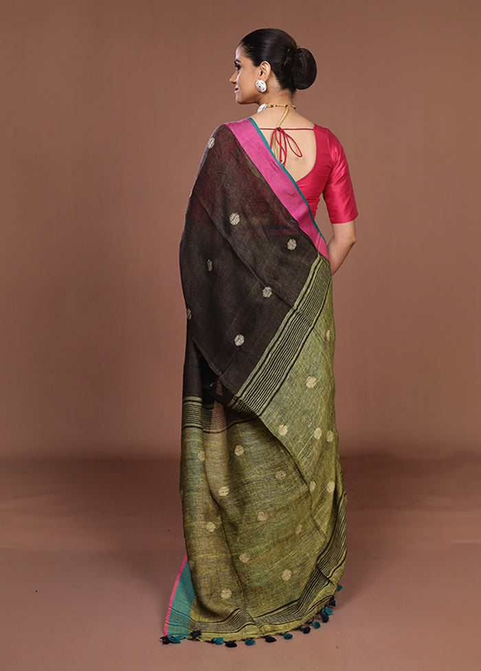 Green Linen Silk Saree With Blouse Piece
