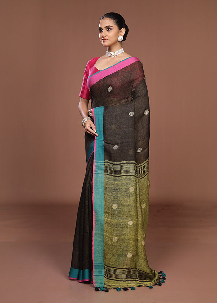 Green Linen Silk Saree With Blouse Piece