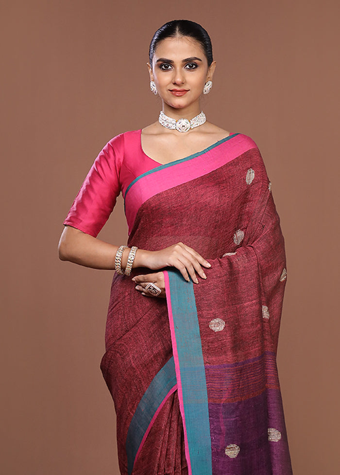 Purple Linen Silk Saree With Blouse Piece