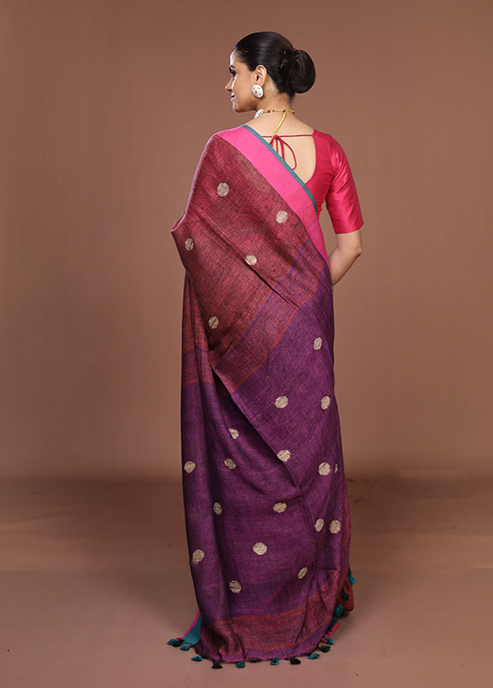 Purple Linen Silk Saree With Blouse Piece