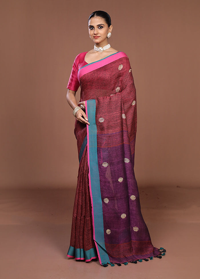 Purple Linen Silk Saree With Blouse Piece