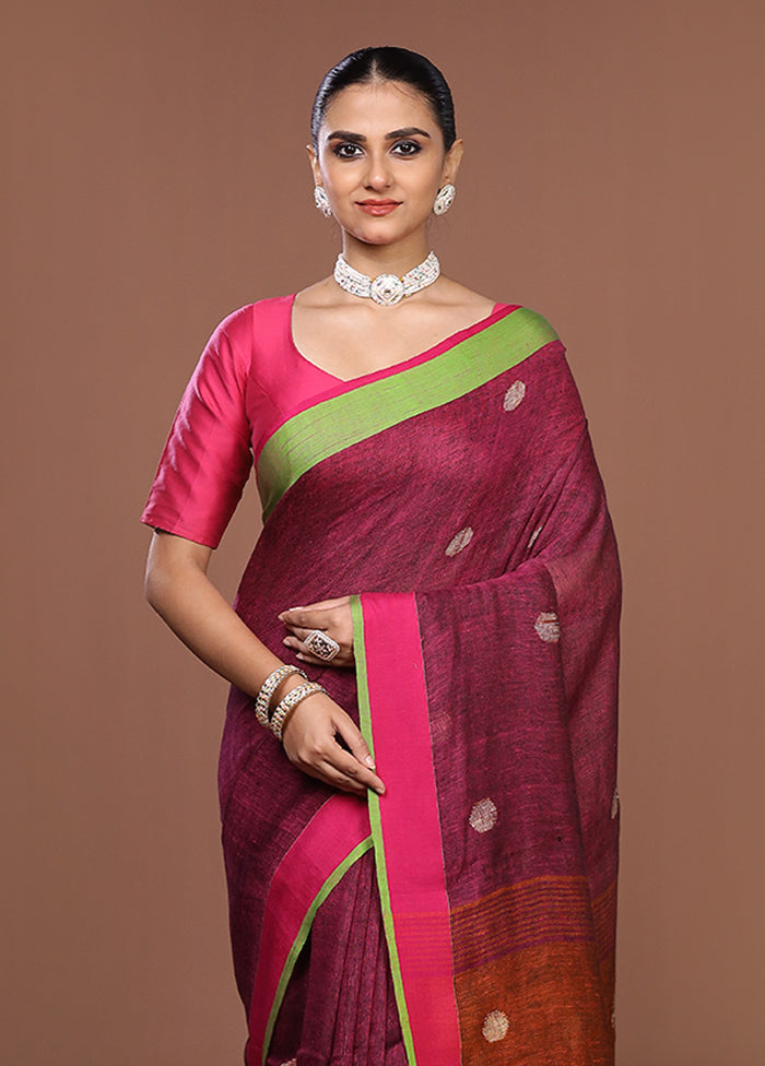 Purple Linen Silk Saree With Blouse Piece