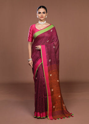 Purple Linen Silk Saree With Blouse Piece