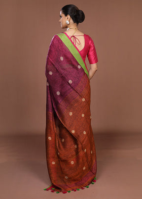 Purple Linen Silk Saree With Blouse Piece