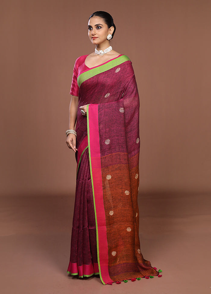 Purple Linen Silk Saree With Blouse Piece