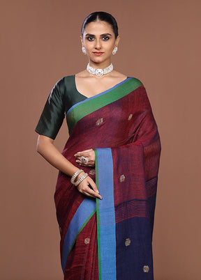 Blue Linen Silk Saree With Blouse Piece