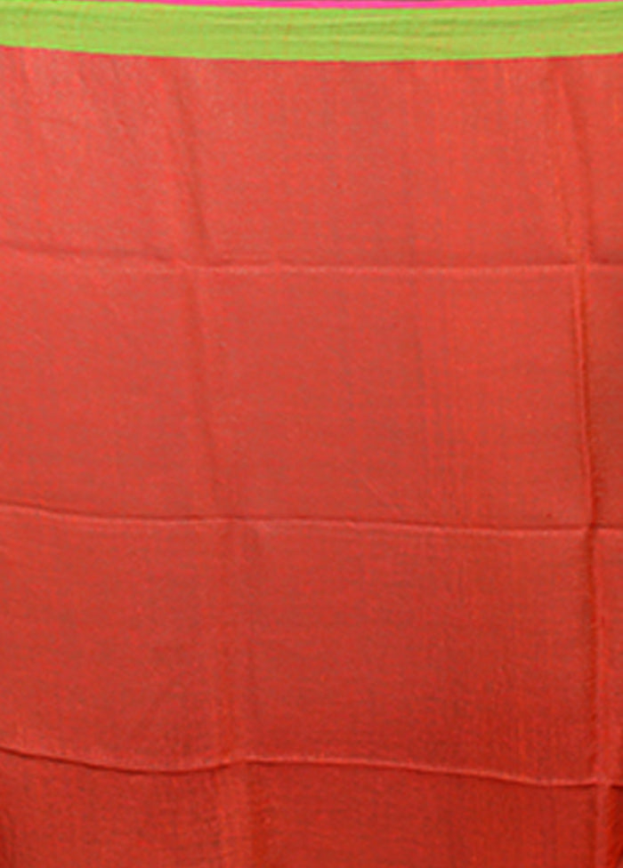 Red Linen Silk Saree With Blouse Piece