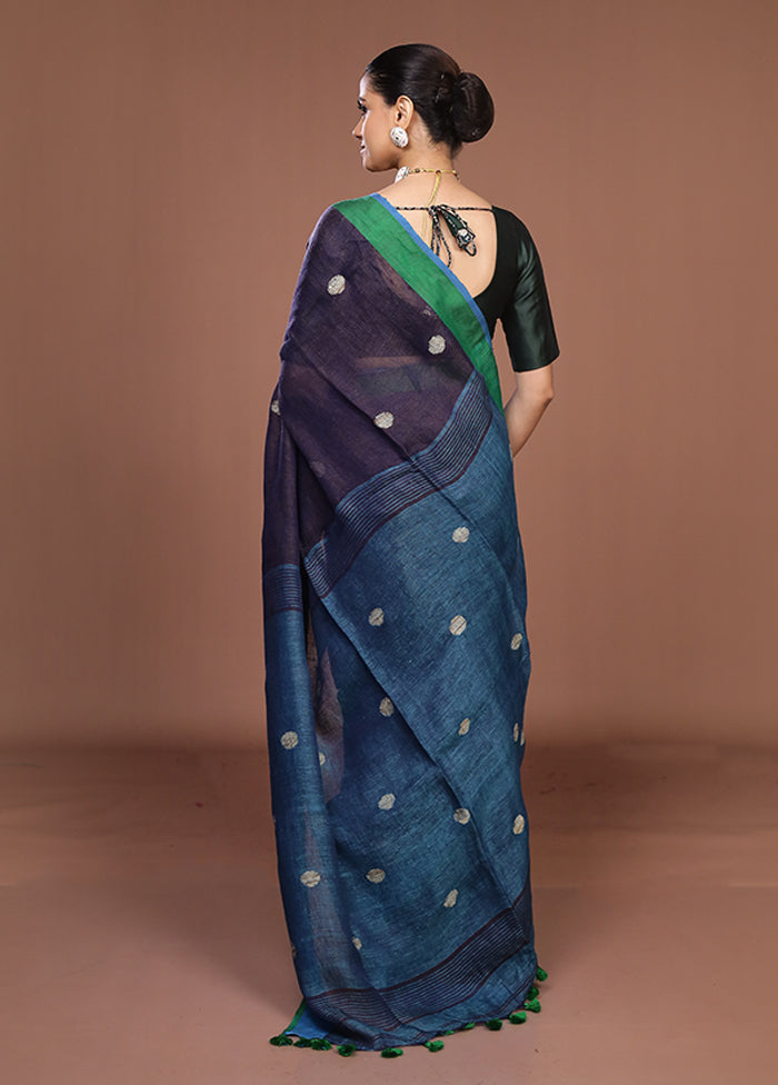 Blue Linen Silk Saree With Blouse Piece