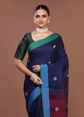 Blue Linen Silk Saree With Blouse Piece