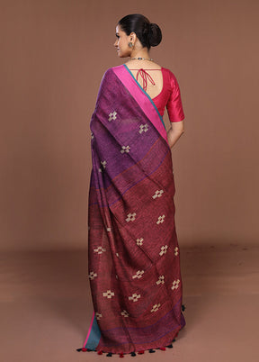 Purple Linen Silk Saree With Blouse Piece