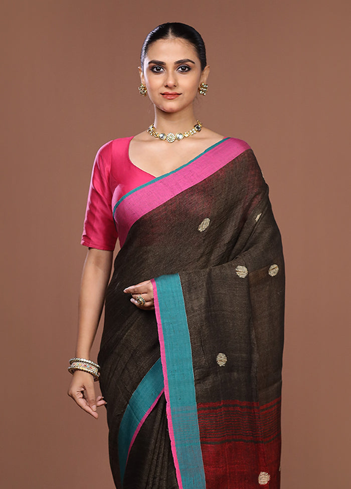 Green Linen Silk Saree With Blouse Piece