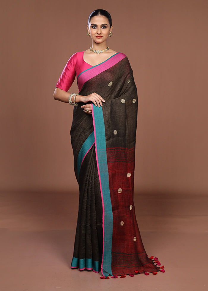 Green Linen Silk Saree With Blouse Piece