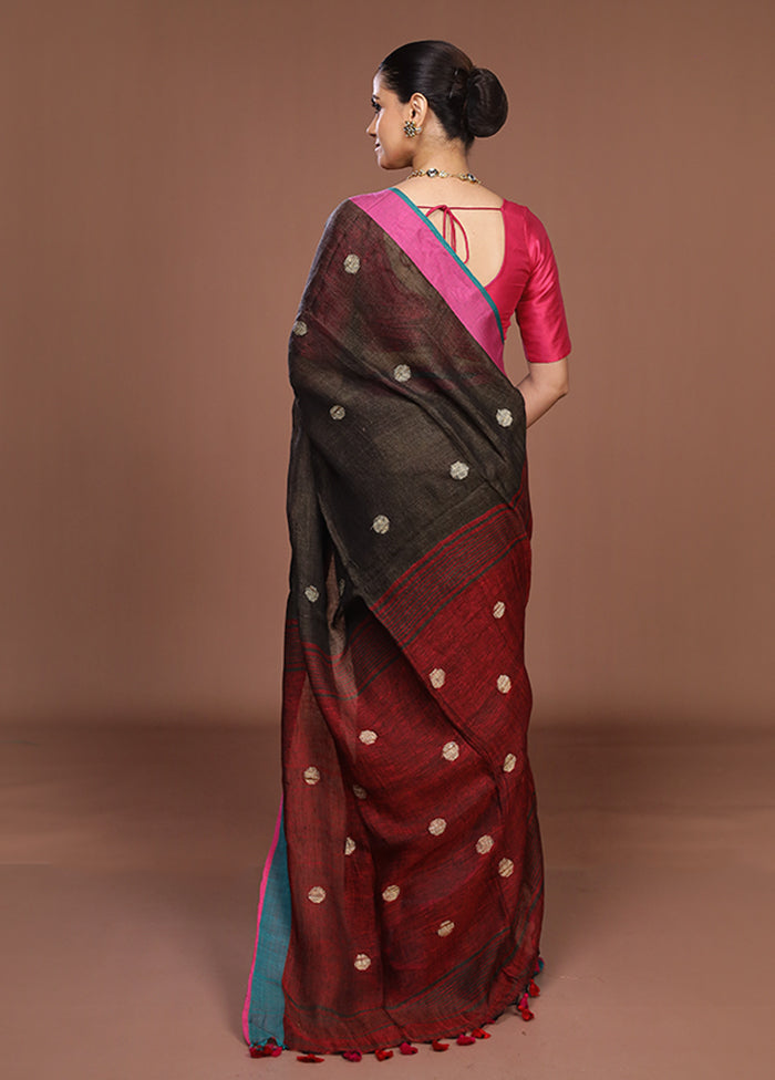 Green Linen Silk Saree With Blouse Piece